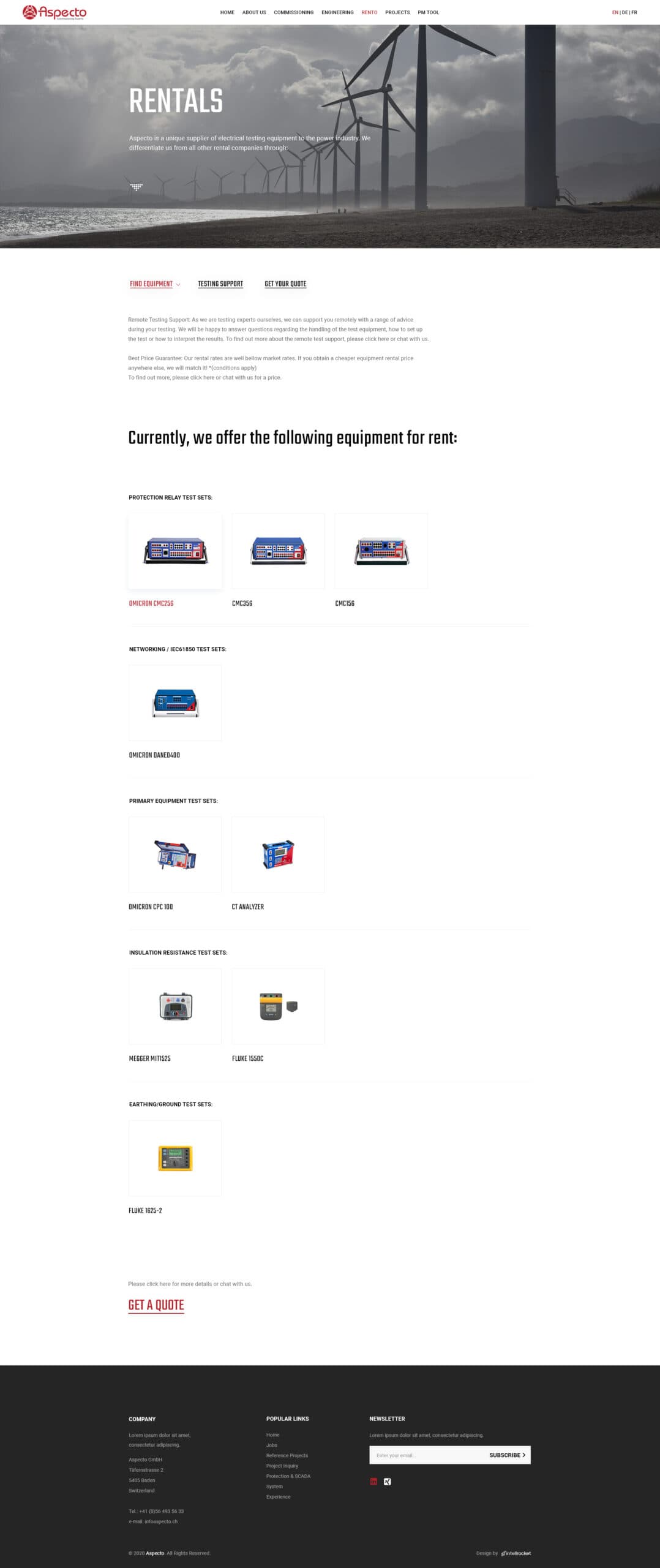 Aspecto Rentals Page after