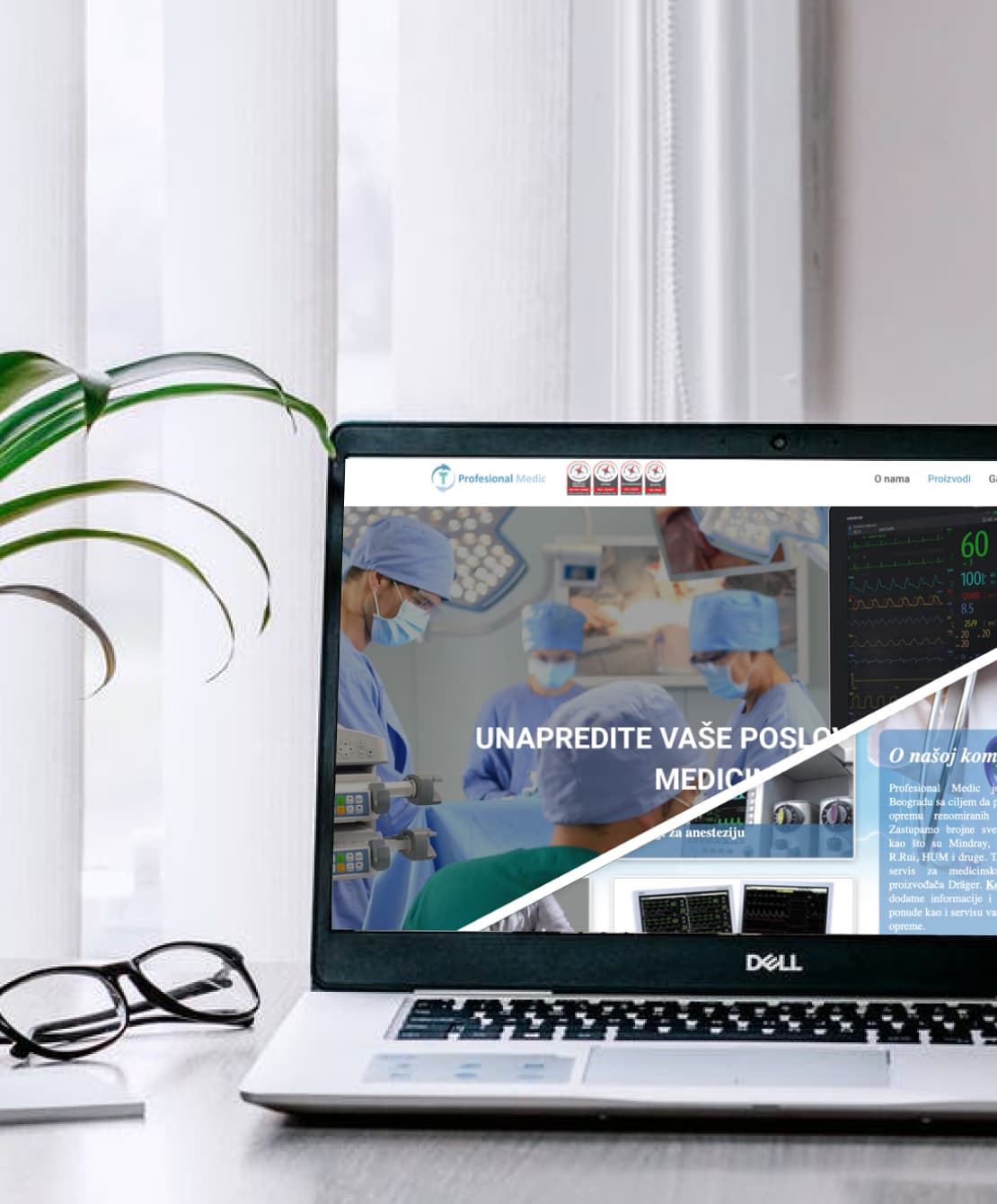 Laptop split section view for before and after redesign for the Professional Medic website