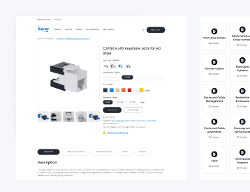 Product page shows white keystone jack with details and colors.