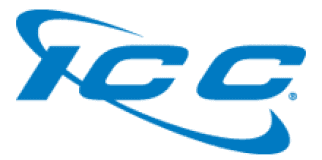 Blue ICC logo with swoosh on gray background.