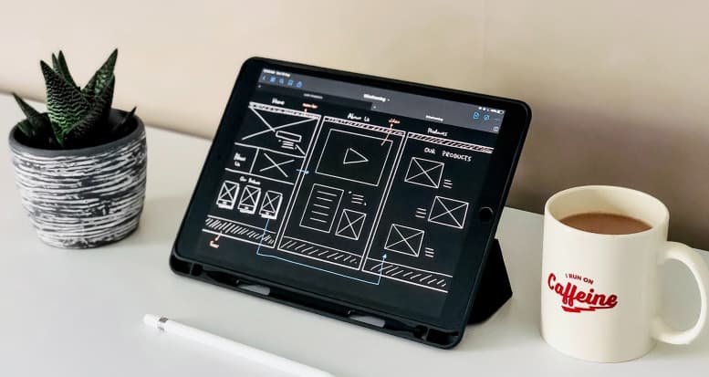 website wireframe on tablet