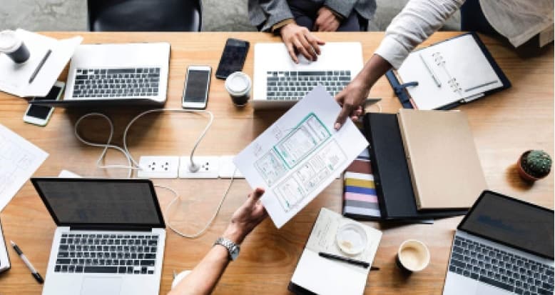 team exploring features and working on wireframes