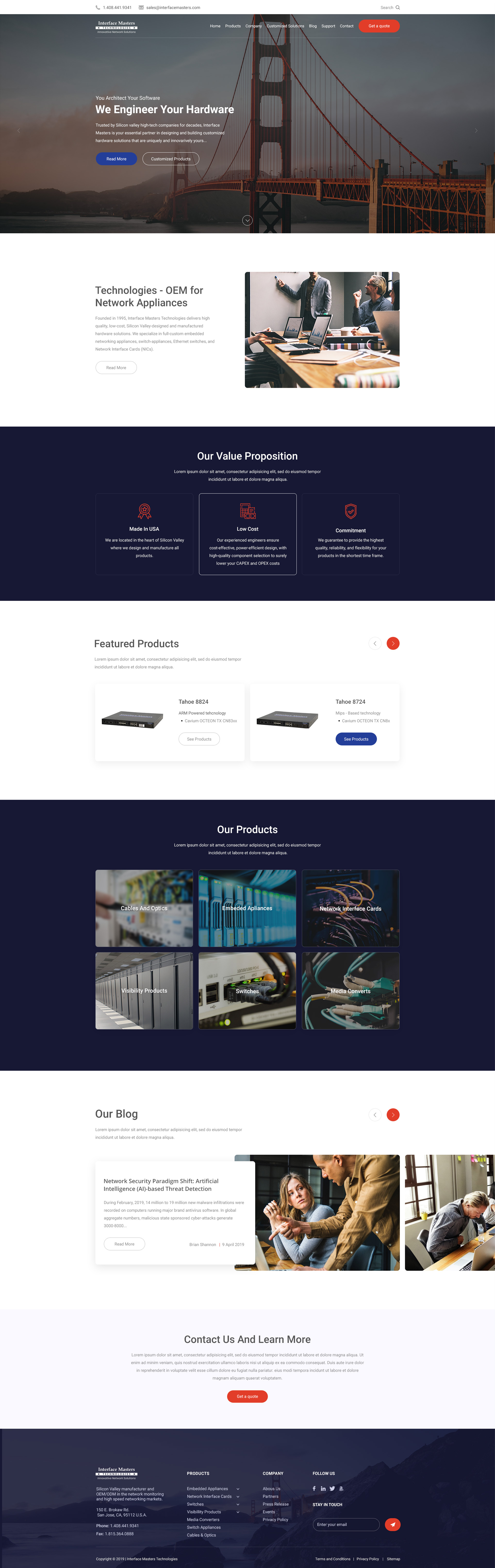 Homepage design for B2B networking tech company