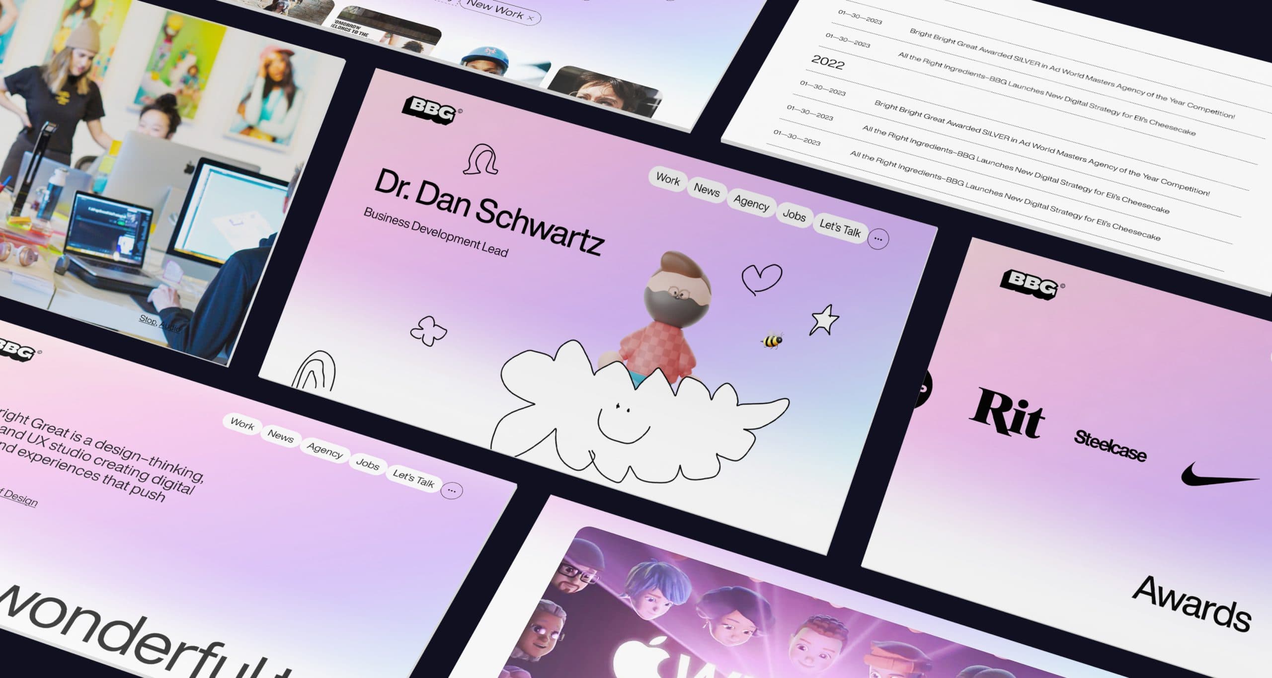 Overview of customized pages for a design agency