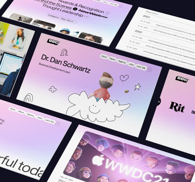 Overview of customized pages for a design agency