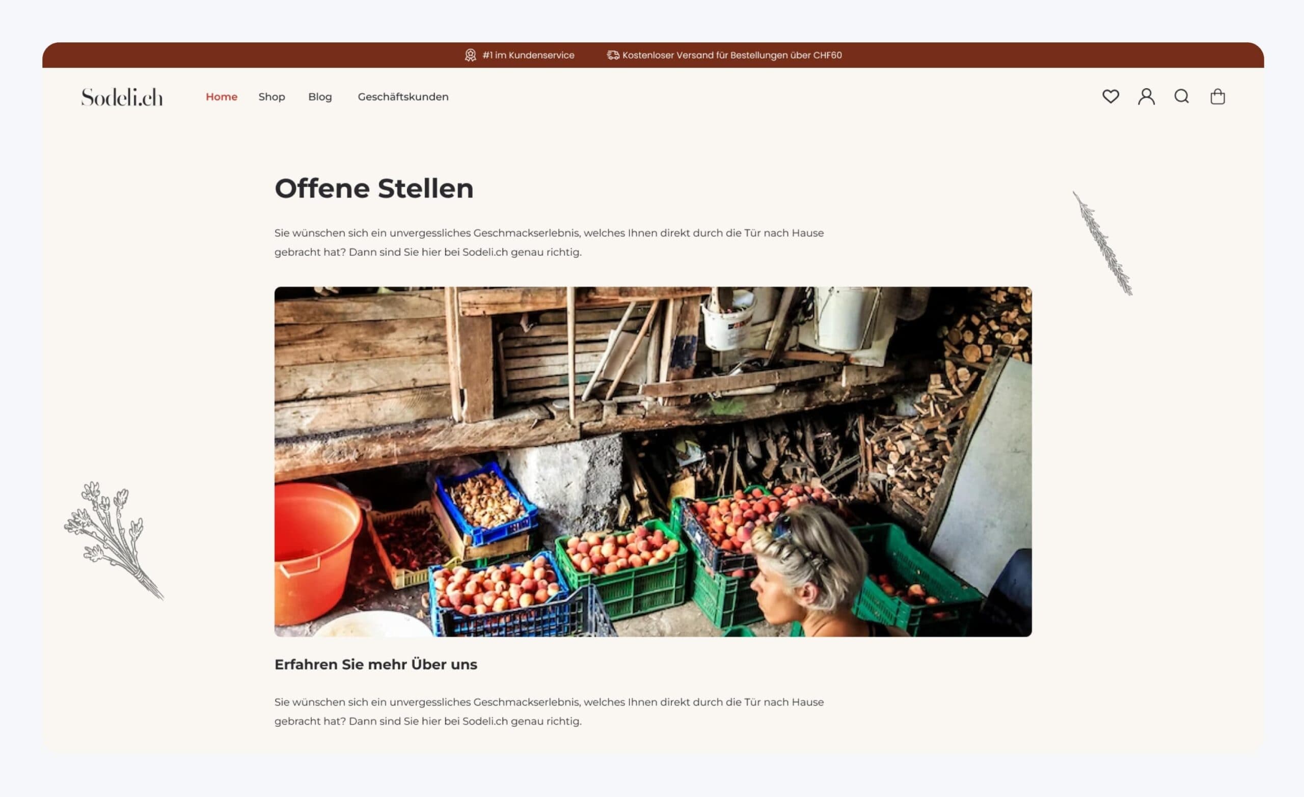 Header standard webiste page mockup