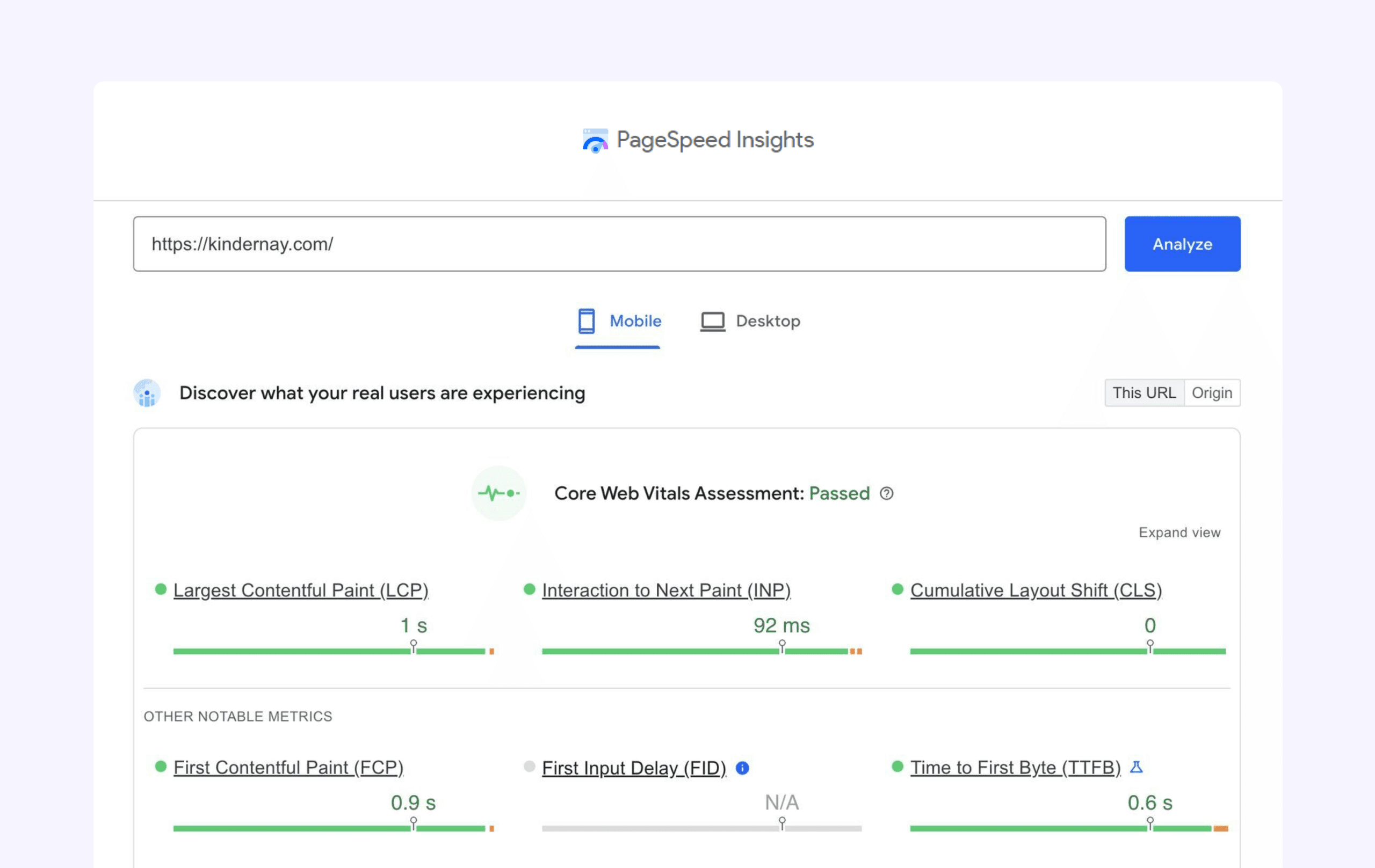 Speed ââand performance for Headless Website, optimization results shown